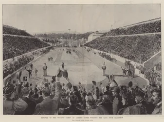 Revival of the Olympic Games at Athens, Loues winning the Race from Marathon